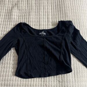 Hollister Black Long-Sleeve Scoop Crop Top